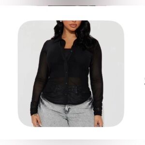 Fashion Nova Elegant Black Button-Up Blouse